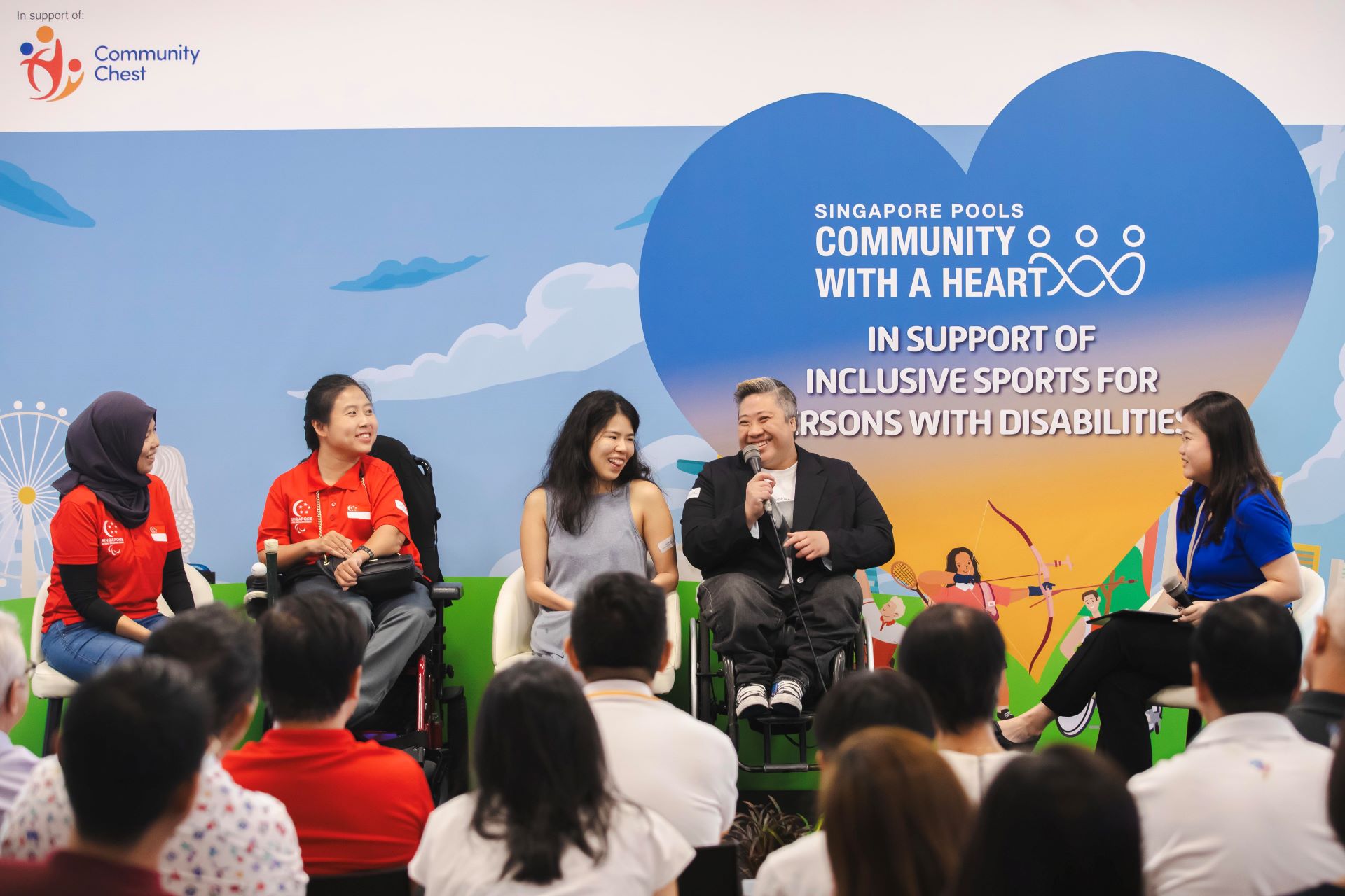 Panel discussion at Singapore Pools’ cheque presentation ceremony in November 2024, featuring Coach Yurnita Omar and Jeralyn Tan